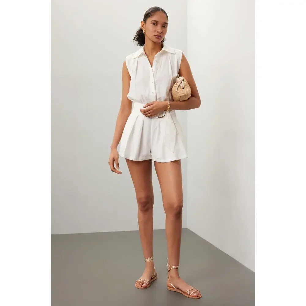 RAMY BROOK White 100% Cotton Collared Sleeveless Nyomi Romper Size XS